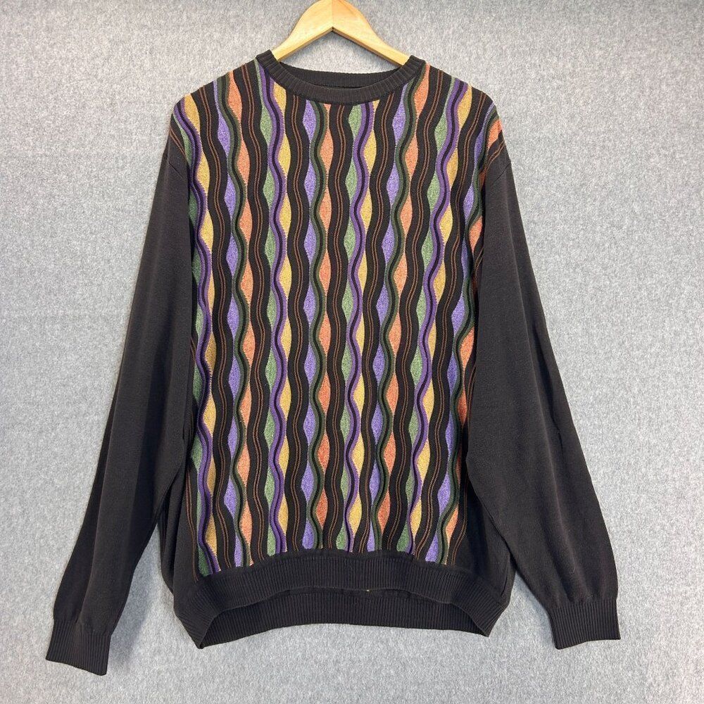 St. Croix Men's XL Colorful Geometric Pattern‎ Sweater 3D Knit Grandpa Crewneck